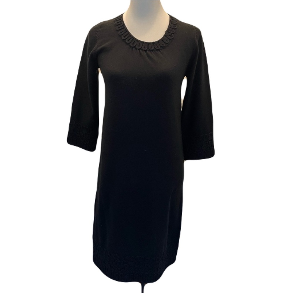 Boden Wool Blend Sweater Dress Size 4 Intricate Woven Detail at Neckline & Cuffs - Picture 2 of 7
